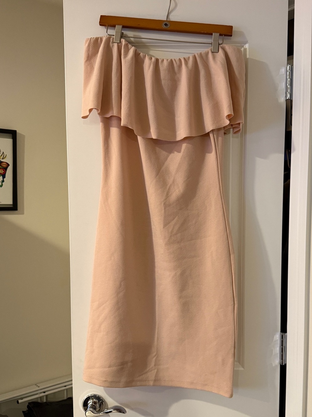Blush Pink Off-Shoulder Ruffle Midi Dress